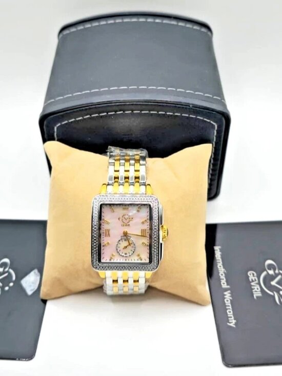 GV2 by Gevril Bari Tortoise Swiss Quartz Diamond Two Tone Bracelet Watch Limited main image 3